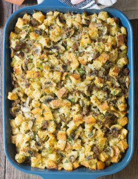 Perfect Sausage Mushroom Thanksgiving Stuffing Recipe #ASpicyPerspective #holiday #dressing