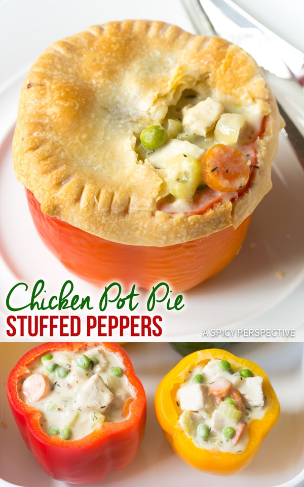 Flaky Chicken Pot Pie Stuffed Peppers Recipe #ASpicyPerspective