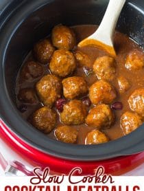 Sweet & Spicy Slow Cooker Cocktail Meatballs Recipe - (Crock Pot Meatballs) #ASpicyPerspective #meatballs #slowcooker #crockpot #meatballs