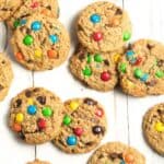 Buttery chocolate chip cookies with colorful M&M candies, perfect for snack or dessert.