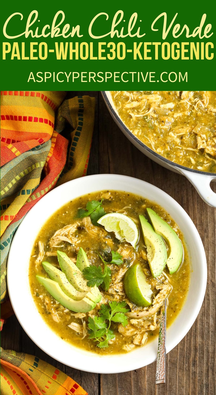 Easy Paleo Chicken Chili Verde Recipe #ASpicyPerspective #whole30 #paleo #lowcarb