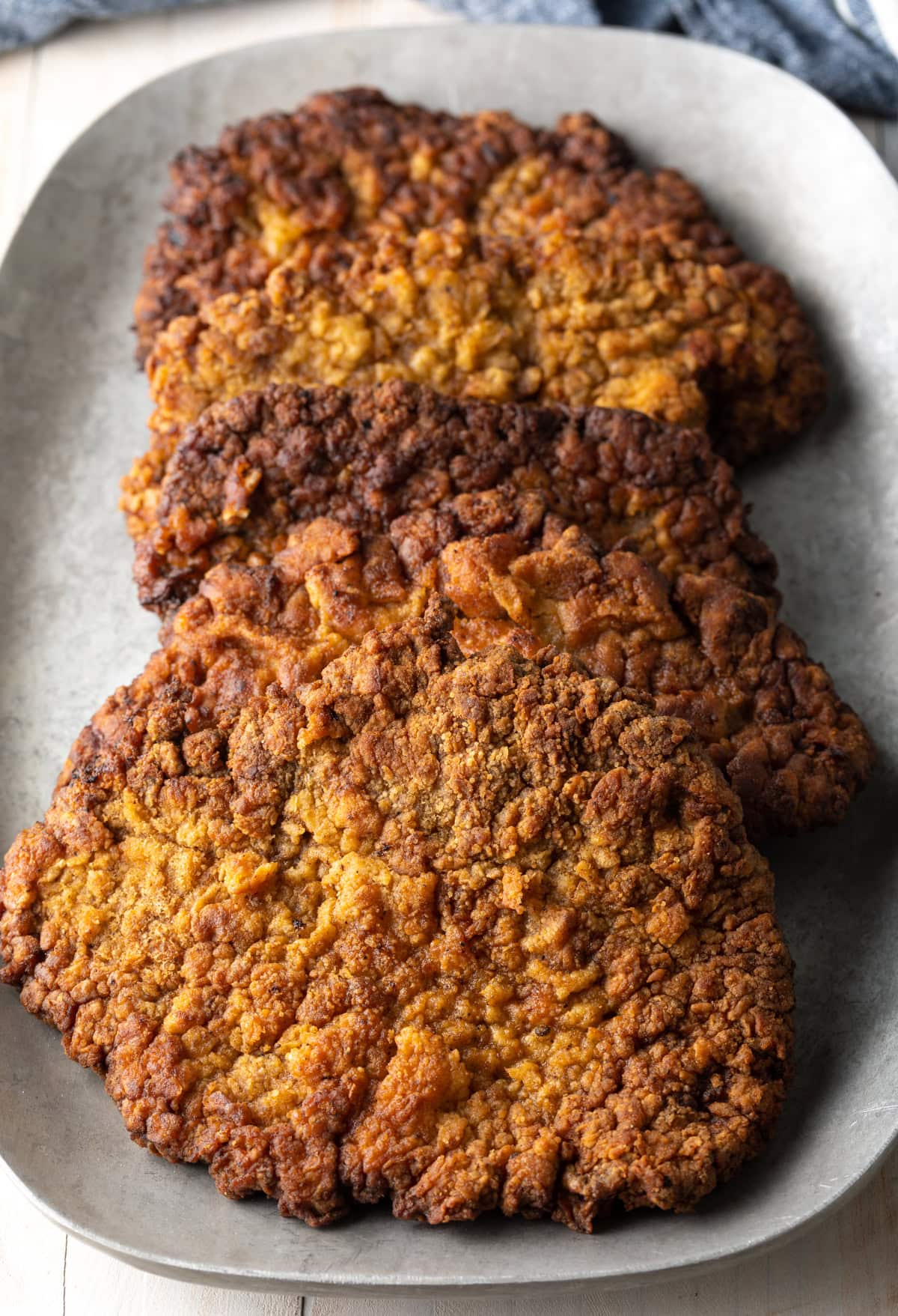 Fried steak on a plate.