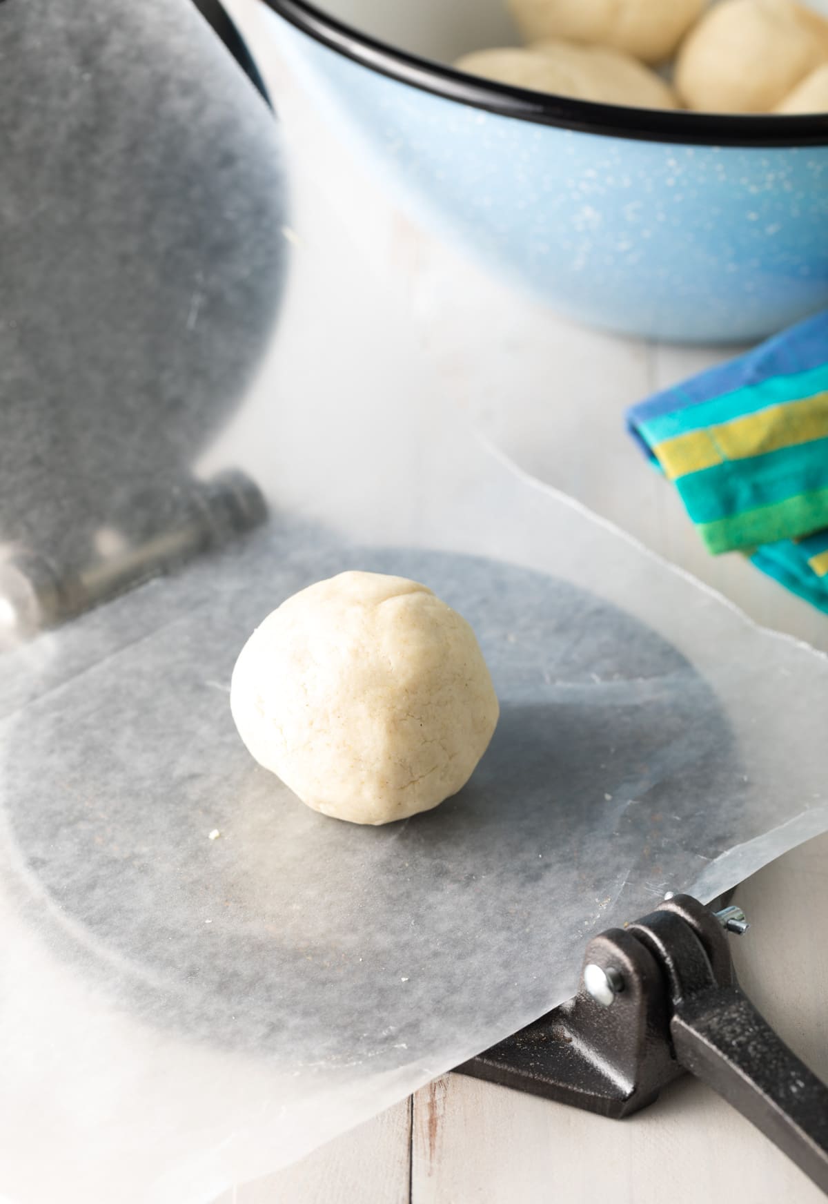 tortilla press with dough ball