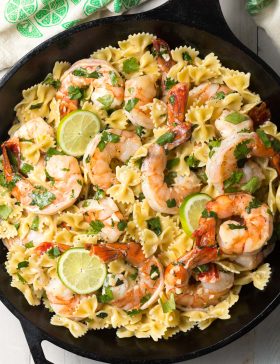 Cilantro Lime Shrimp Pasta Recipe (Stovetop or Instant Pot!) #ASpicyPerspective #instantpot #pressurecooker #onepot #pasta #shrimp