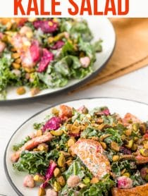 Chunky Roasted Beet Chickpea Kale Salad with Creamy Yogurt Herb Dressing #ASpicyPerspective #kale #chickpea #beets #wholefoods