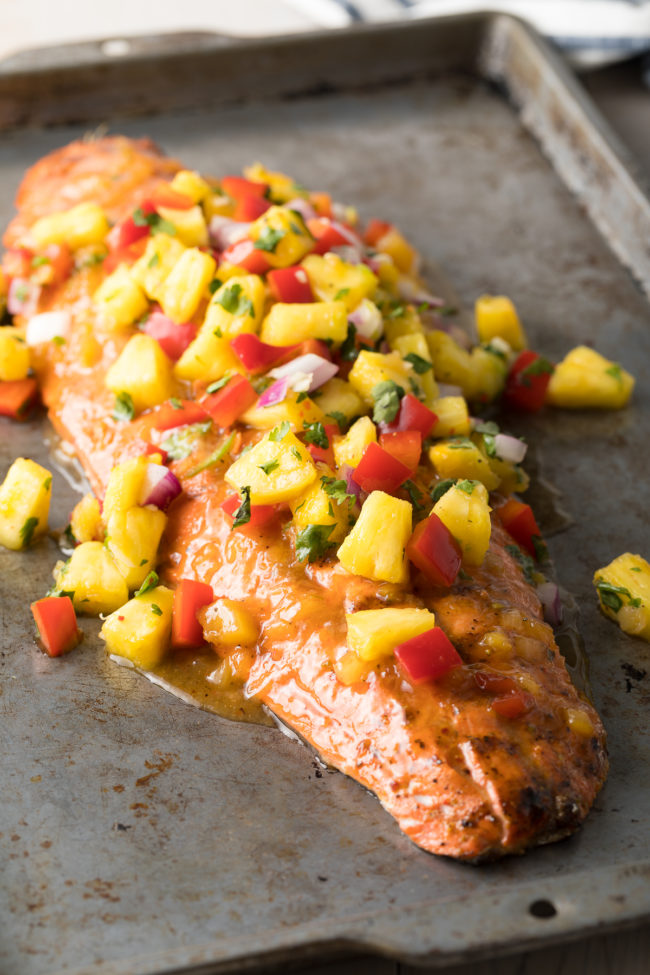 Grilled or Baked Salmon with Pineapple Salsa Recipe #ASpicyPerspective #paleo #healthy #baked #grilled
