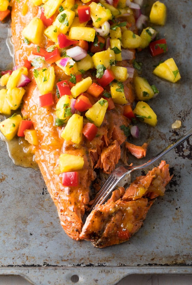 Healthy Grilled Salmon with Pineapple Salsa Recipe #ASpicyPerspective #paleo #healthy #baked #grilled