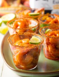 Mexican Shrimp Cocktail Recipe #ASpicyPerspective #glutenfree #shrimp #cocktailsauce #party #appetizer #michelada
