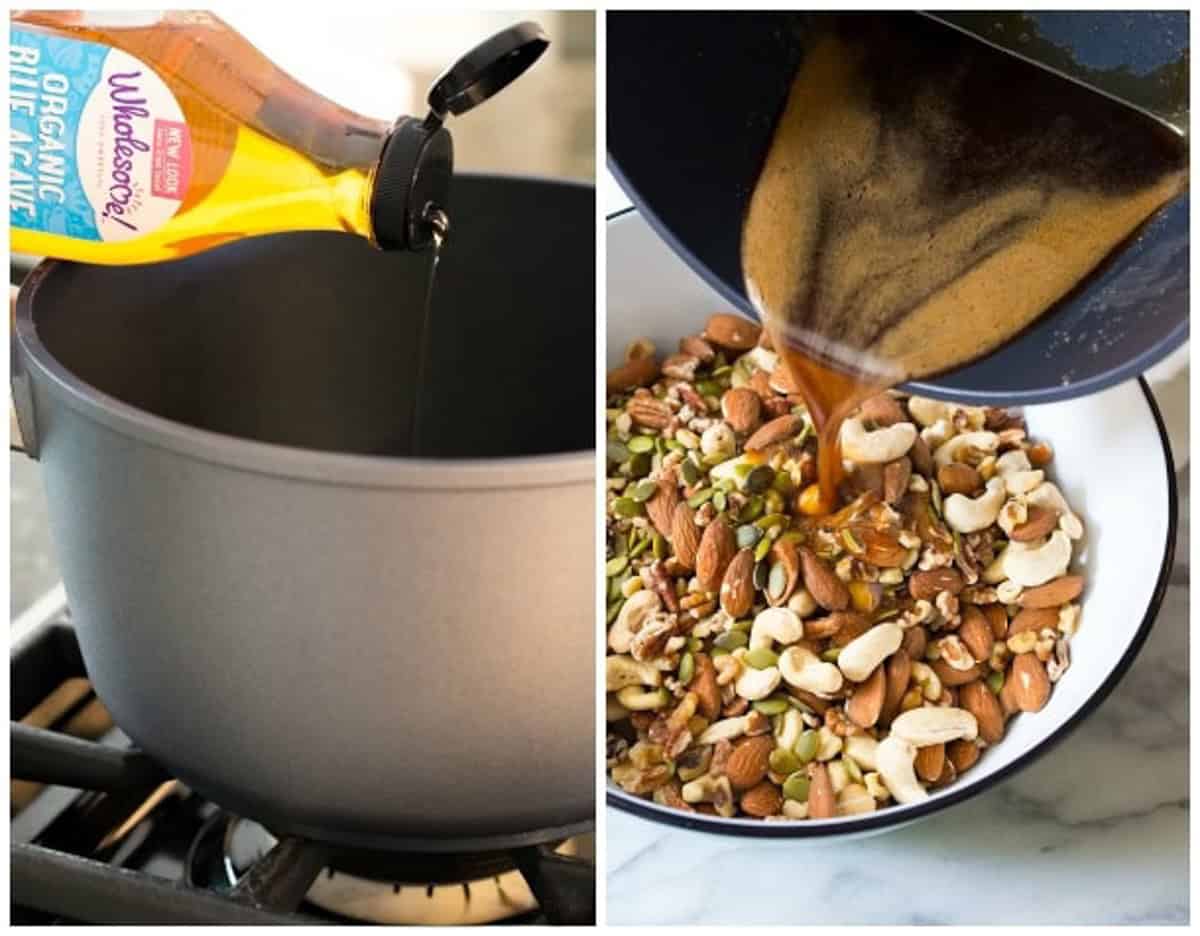 making nut bars on stovetop