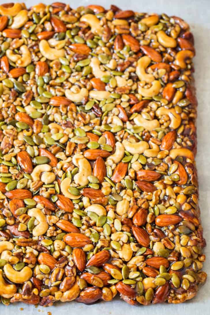sheet of nut bars before cutting