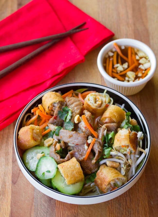 Vietnamese bun cha gio in a bowl.