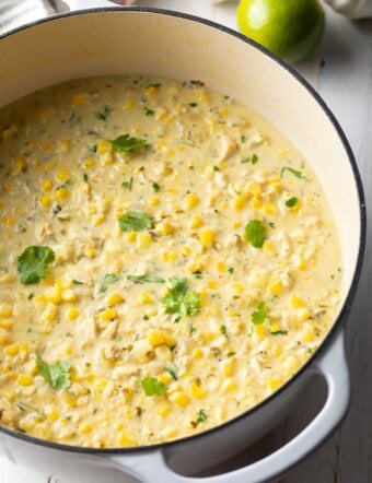 Mexican Street Corn Chicken Chili Recipe #ASpicyPerspective #glutenfree #chicken #chili #corn #chowder #mexican