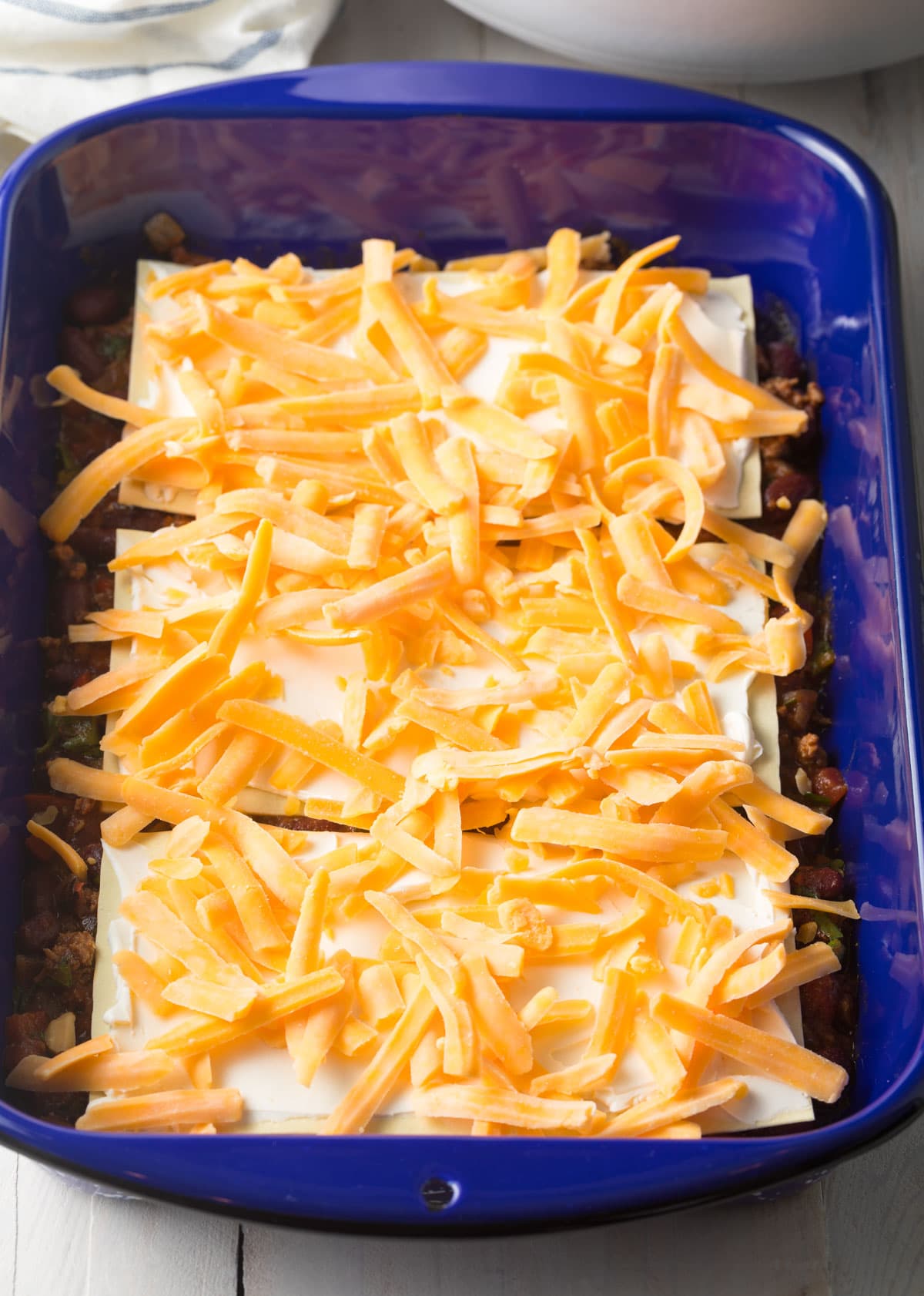 Layer 2 - Cowboy Chili Lasagna  - Add extra cheese
