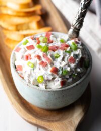 Chipped Beef Dip Recipe #ASpicyPerspective #dip #lowcarb #glutenfree #beef #holiday #christmas #football