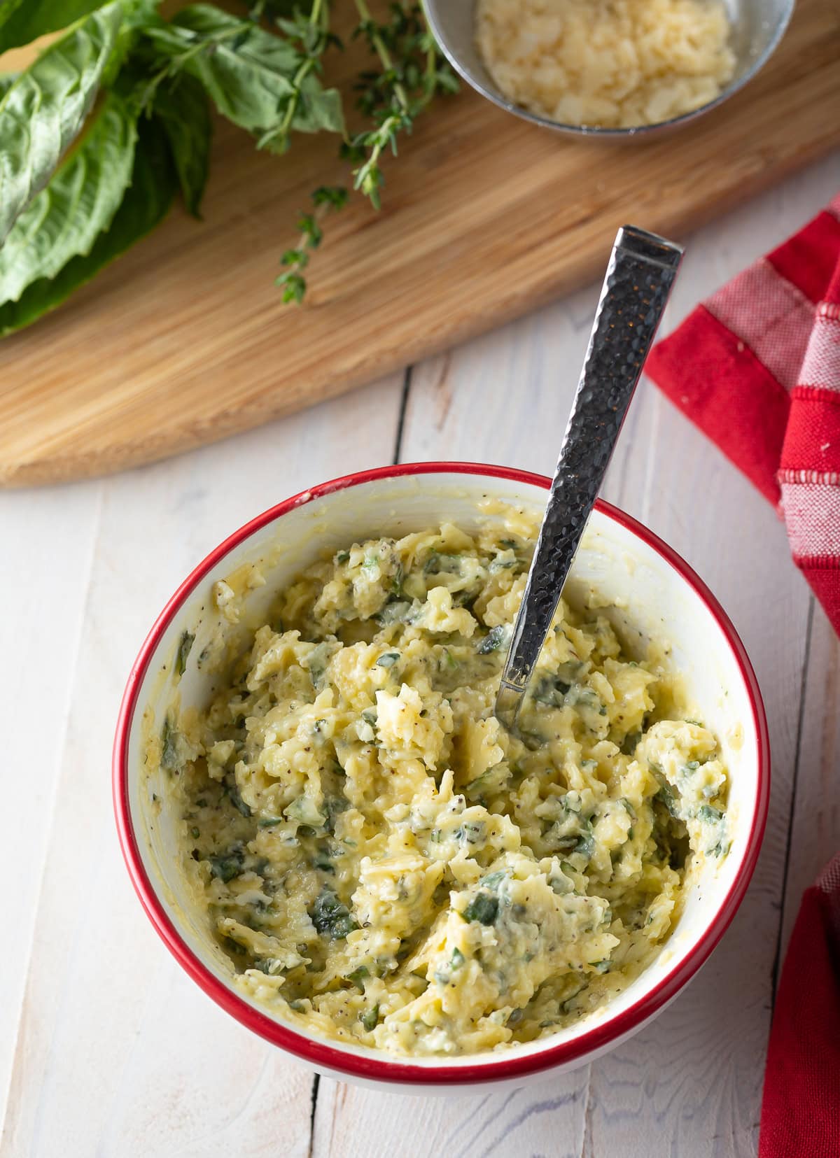 Garlic butter mixture in a bowl.
