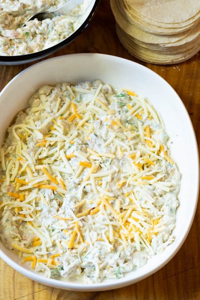 layer tortillas and cheese