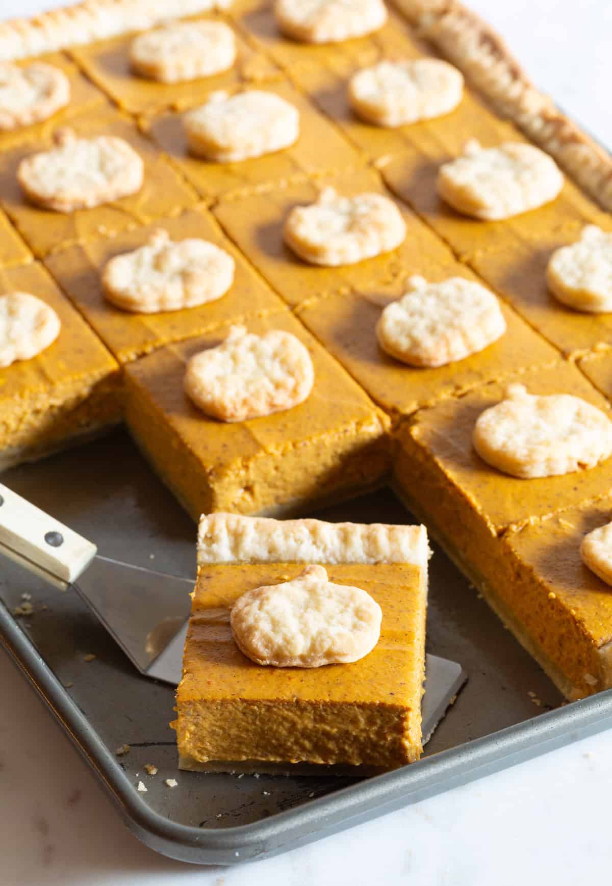 pumpkin sheet pan pie ready to serve