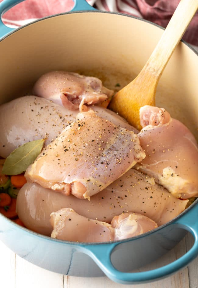 Adding Ingredients: Chicken and Dumplings Recipe #ASpicyPerspective #easy #comfortfood #southern #dumplings #chicken #crockpot #slowcooker #instantpot