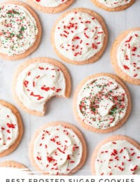 Easy Peppermint Frosted Sugar Cookies Recipe: Soft Peppermint Cookies with Easy Cookie Frosting! This is a brilliant sugar cookie variation for the holidays! #ASpicyPerspective #cookies #sugarcookies #peppermint #mint #holidays #christmas #cookie
