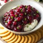 Cranberry Jalapeno Cream Cheese Dip Recipe #ASpicyPerspective #dip #party #snack #cranberry #creamcheese #appetizer #holiday #christmas #glutenfree
