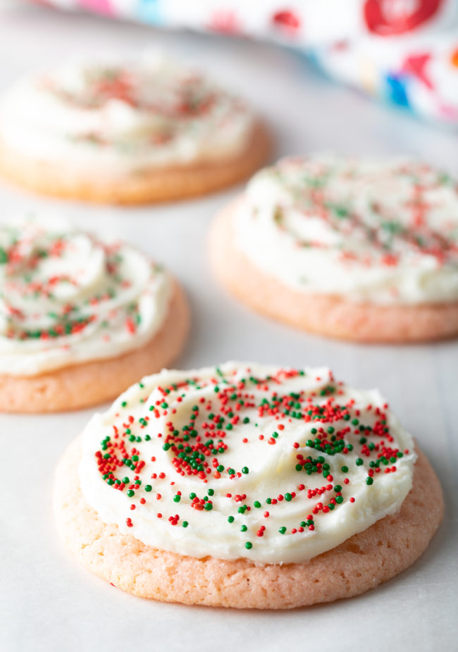 Best Frosted Sugar Cookies Recipe: Soft Peppermint Cookies with Easy Cookie Frosting! #ASpicyPerspective #cookies #sugarcookies #peppermint #mint #holidays #christmas #cookie
