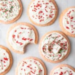 Peppermint Frosted Sugar Cookies Recipe: Soft Peppermint Cookies with Easy Cookie Frosting! This is a brilliant sugar cookie variation for the holidays! #ASpicyPerspective #cookies #sugarcookies #peppermint #mint #holidays #christmas #cookie