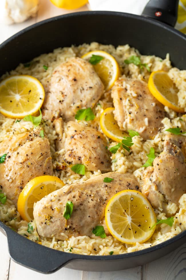 cheesy Parmesan chicken with lemon and rice skillet