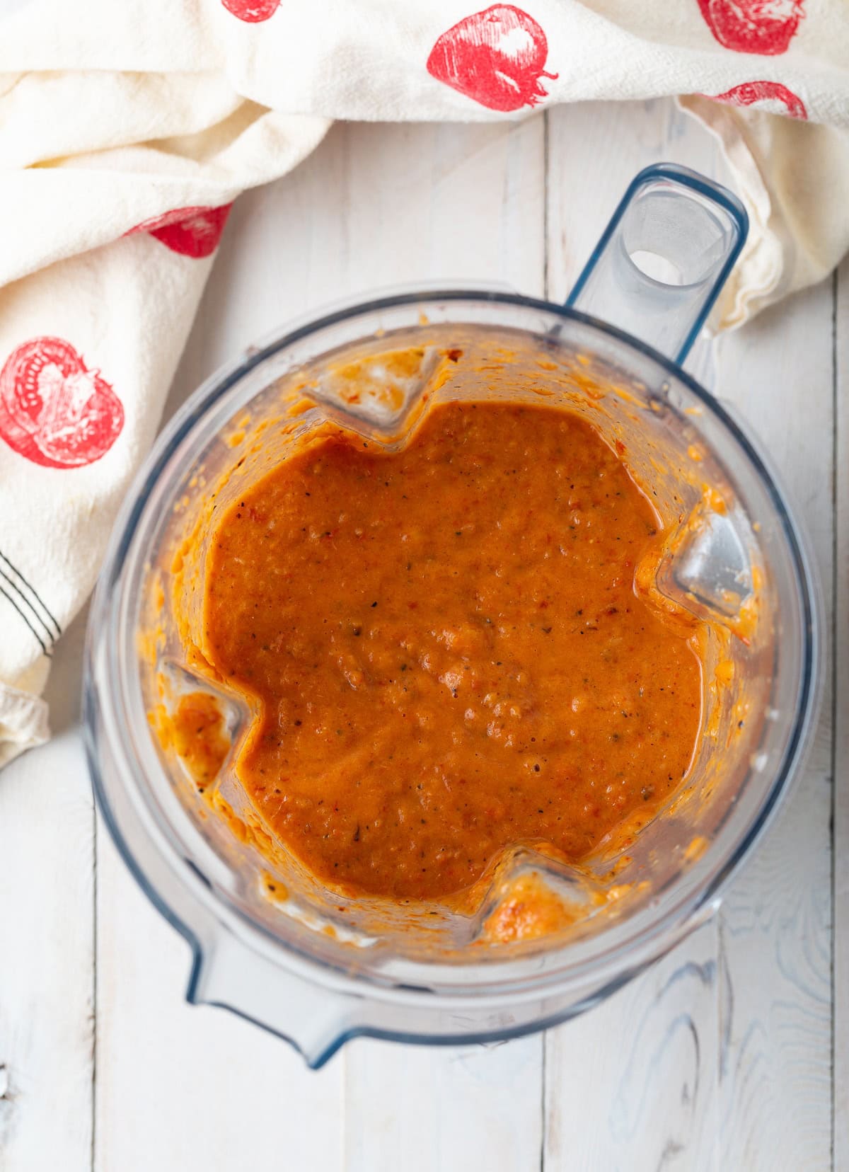 Tomato soup blended in a blender. 