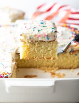 The Best Homemade Vanilla Cake Recipe #ASpicyPerspective #vanilla #cake #birthday #layer #sheet #party