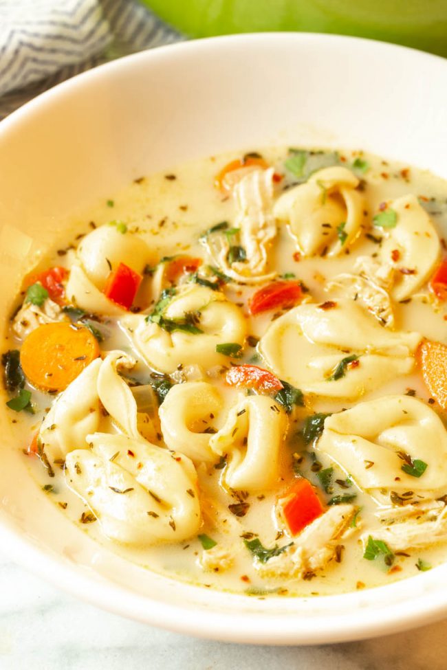 A single serving in a bowl full of this tortellini goodness
