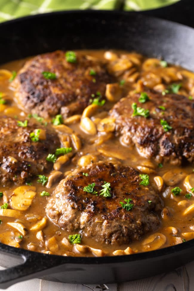 Best Chopped Steak with Mushroom Gravy Recipe #ASpicyPerspective #steak #beef #burgers #gravy #mushrooms #texas