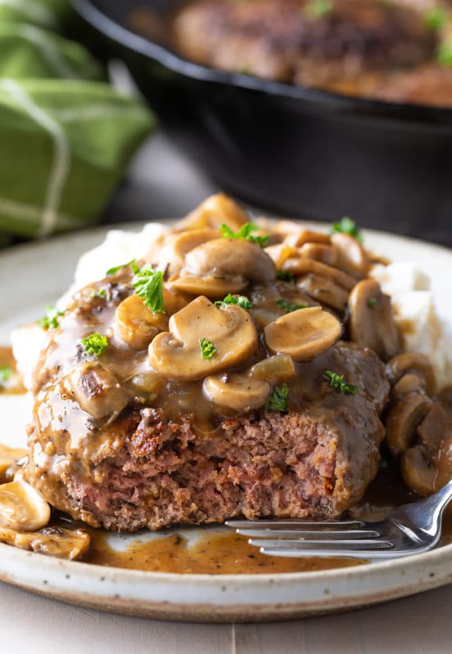 Easy Chopped Steak with Mushroom Gravy Recipe #ASpicyPerspective #steak #beef #burgers #gravy #mushrooms #texas