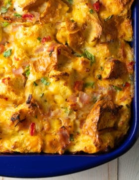 Fluffy Strata Recipe (Overnight Breakfast Casserole) + Video! #ASpicyPerspective #egg #ham #cheese #breakfast #strata #casserole #overnight