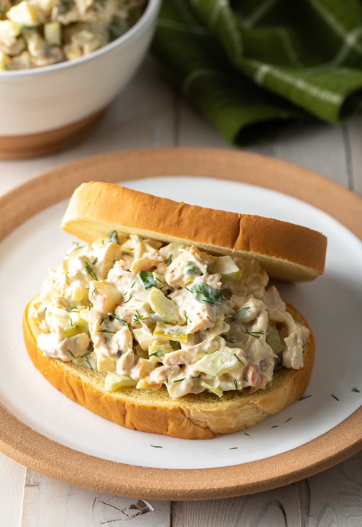 Southern Chicken Salad on a sandwich on a plate.