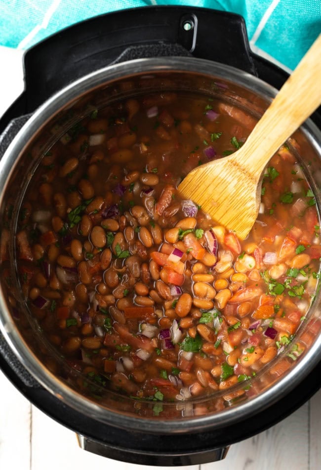 Large pot of cooked frijoles a la olla.