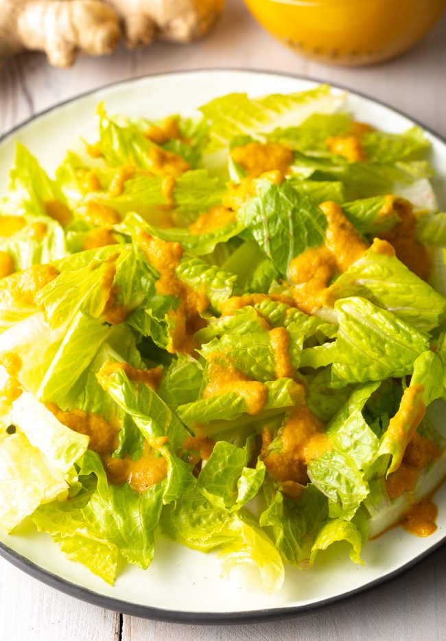 Japanese Ginger Salad Dressing on Romaine Salad