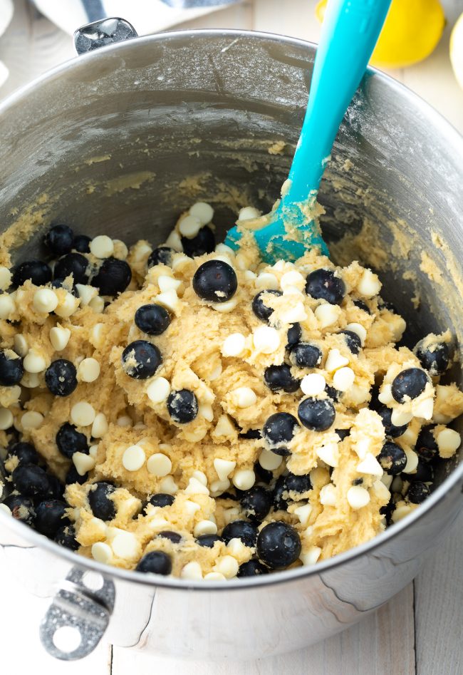 white chocolate chips, fresh blueberries, cookie dough