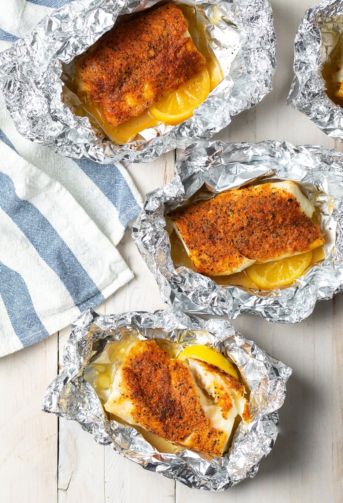 Baked lemon pepper fish in foil. 