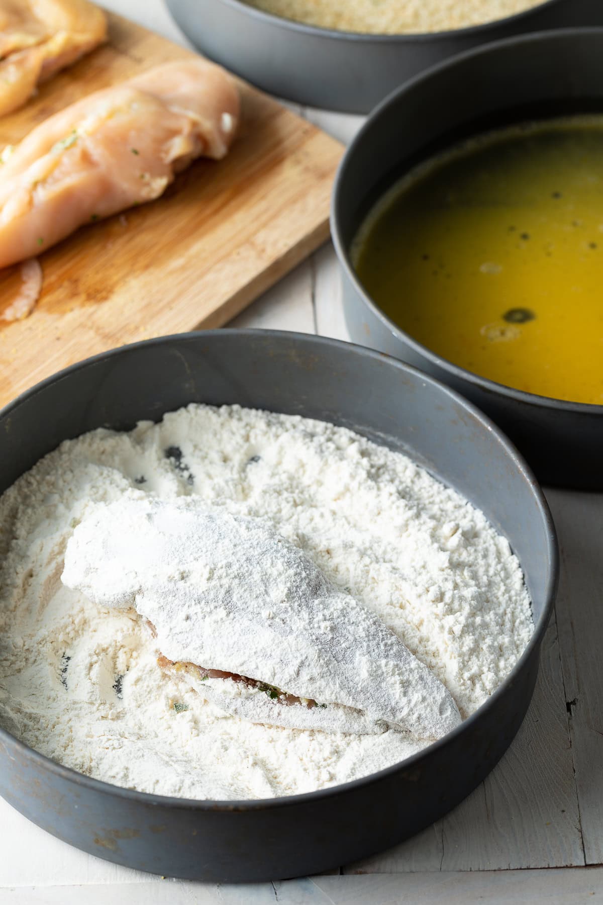 Chicken coated in flour. 
