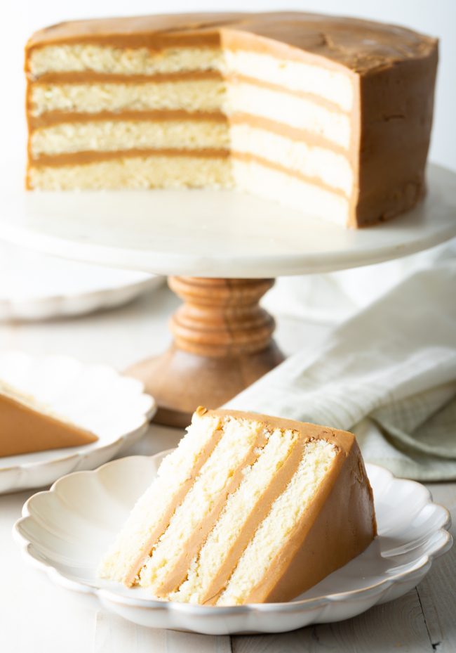 southern caramel cake with salted caramel frosting