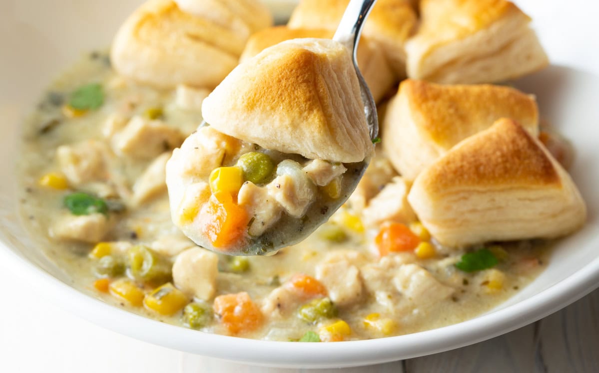 Crock Pot Chicken Pot Pie (With Biscuits)