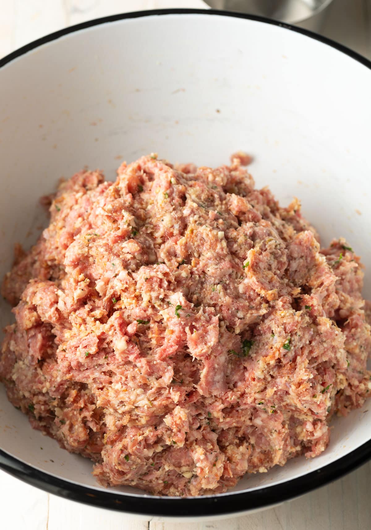 Meat mixture for italian meatballs with pork, veal, and ground beef