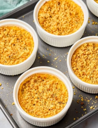 Squash Casserole Recipe - Baked on tray with cornbread crumbs on top