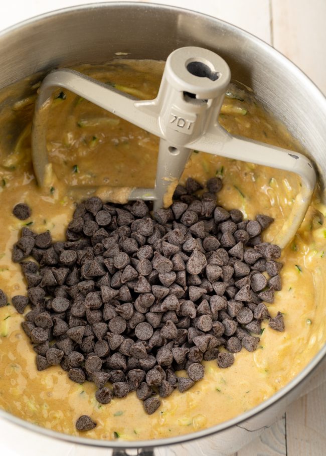 chocolate chips in  a mixing bowl