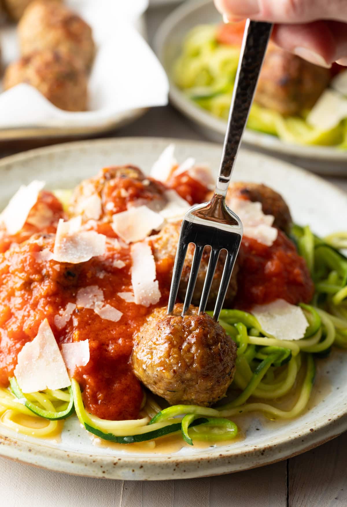 meatballs made with lean ground turkey - served with zoodles