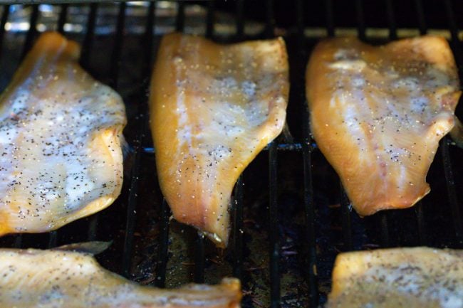 Trout fillet in the smoker. 