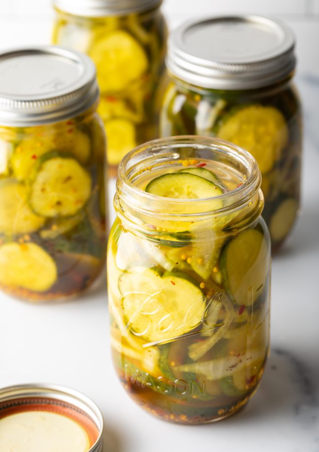 refrigerator bread and butter sweet pickles in jars