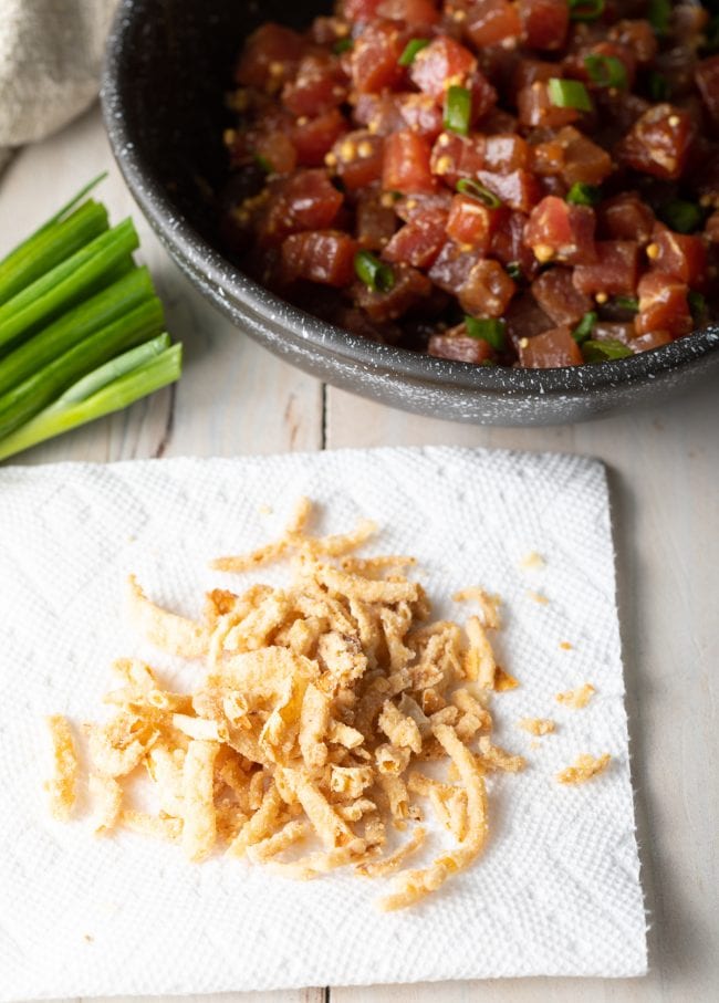 Fried onion on a napkin. 