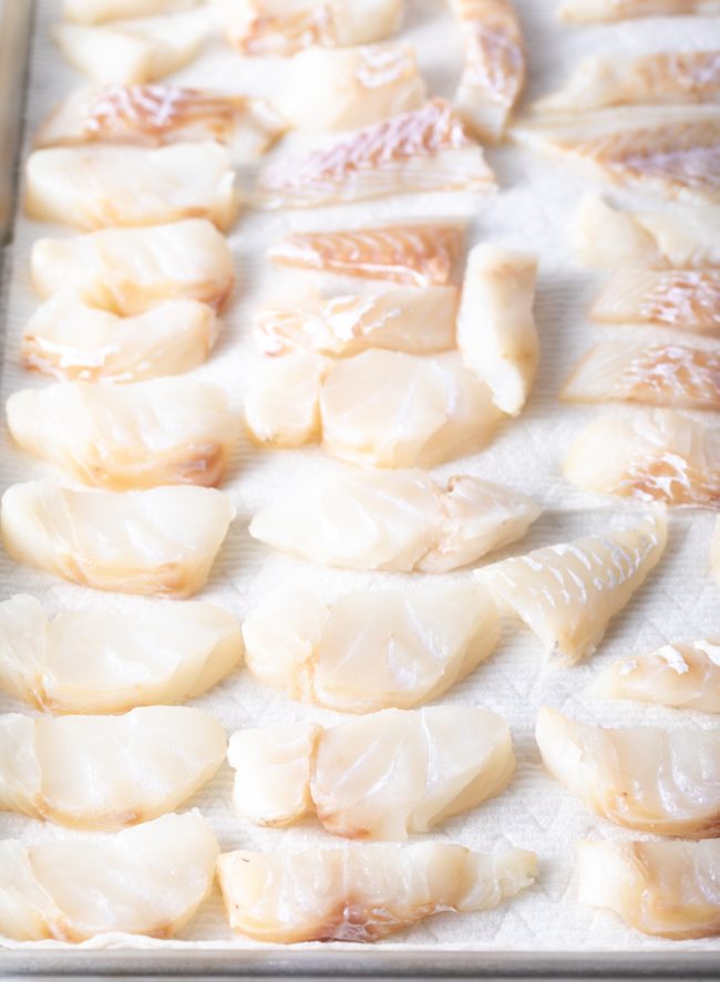 strips of raw cod