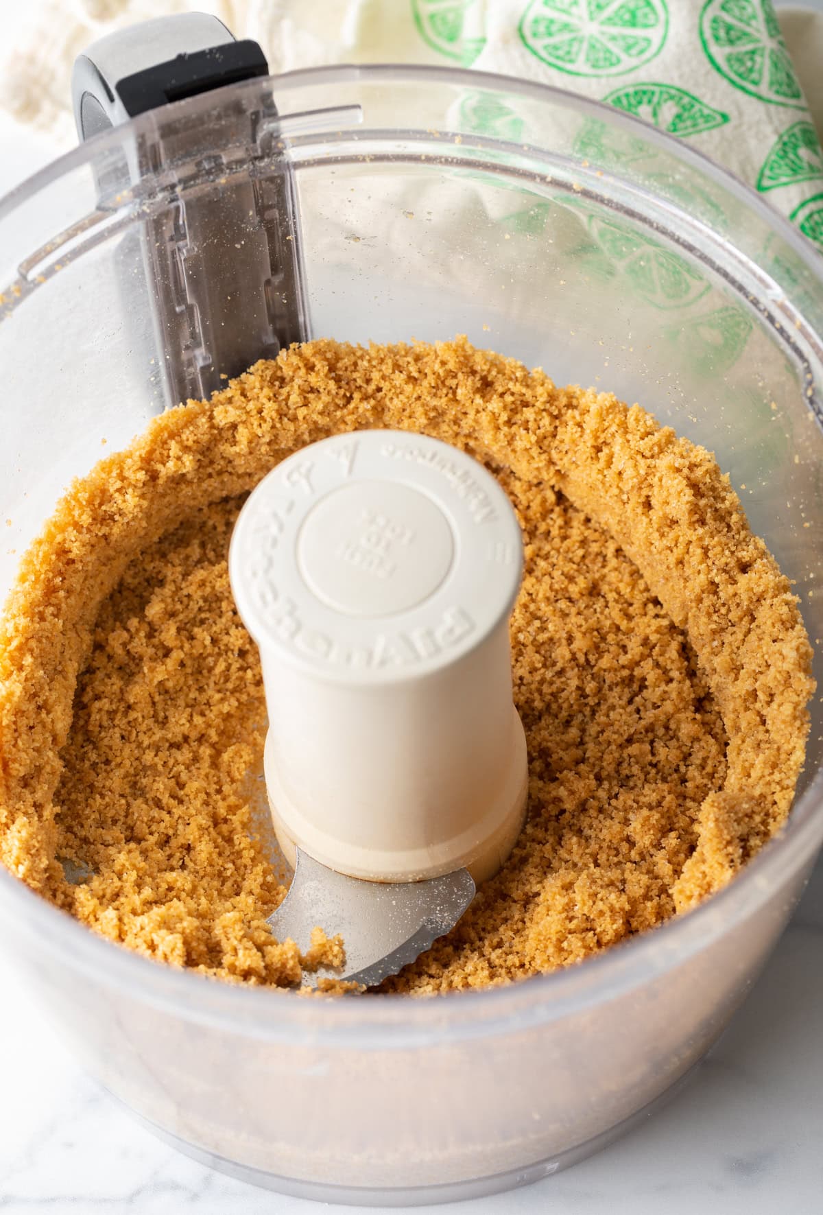 Graham cracker crumbs in a blender. 
